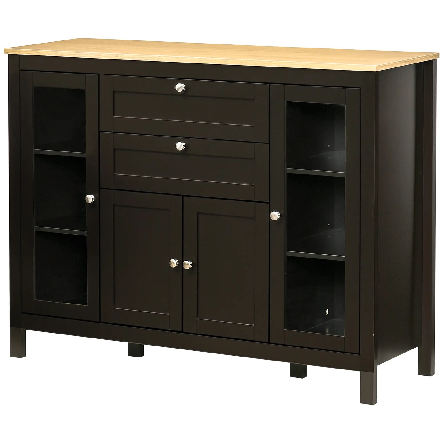 Buffet Cabinet Sideboard, 2 Drawers, 3 Storage Cabinets, Glass Doors, Dark Brown Bar Cabinets Dark Brown, Oak at Gallery Canada