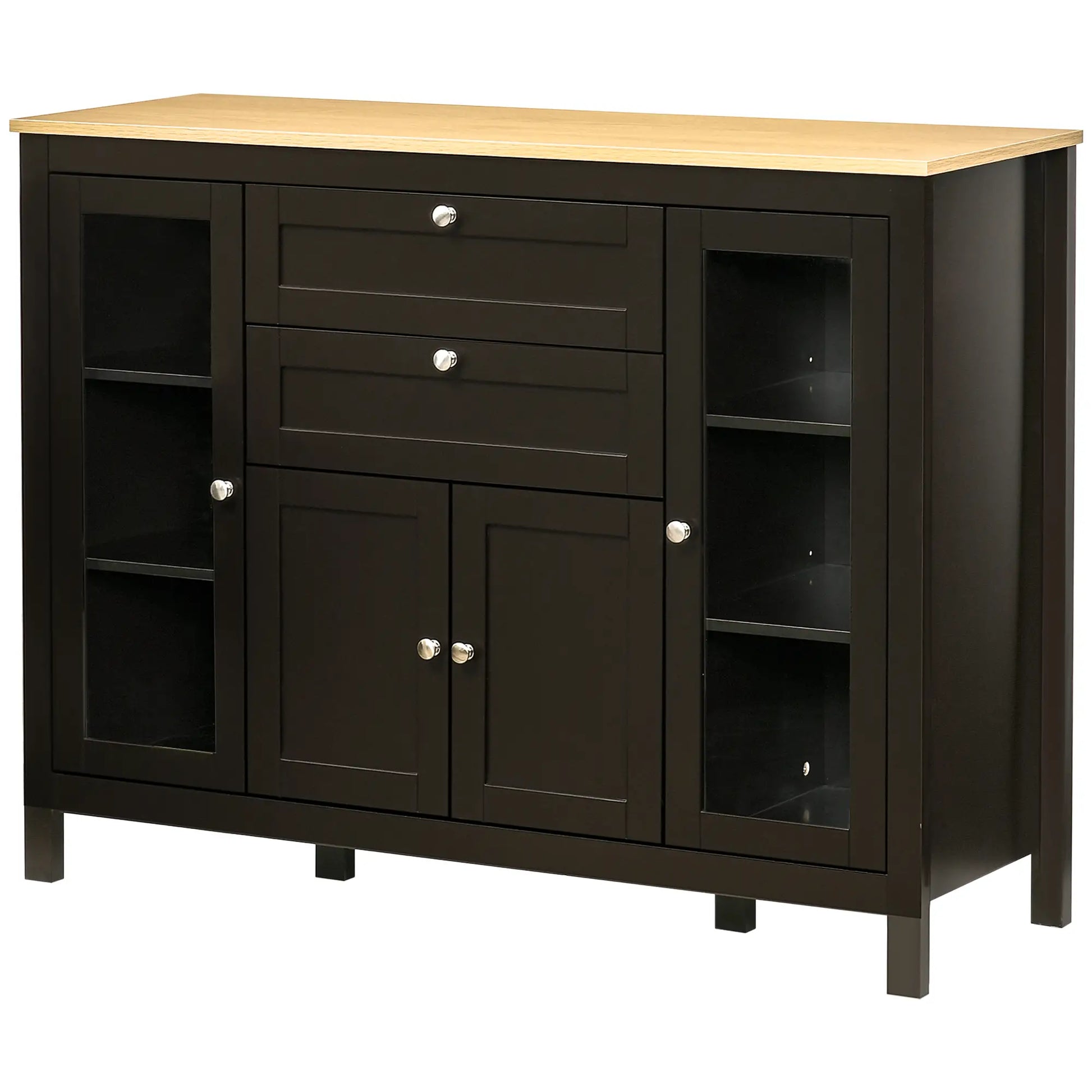 Buffet Cabinet Sideboard, 2 Drawers, 3 Storage Cabinets, Glass Doors, Dark Brown Bar Cabinets Dark Brown, Oak at Gallery Canada
