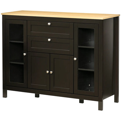 Buffet Cabinet Sideboard, 2 Drawers, 3 Storage Cabinets, Glass Doors, Dark Brown Bar Cabinets Dark Brown, Oak at Gallery Canada