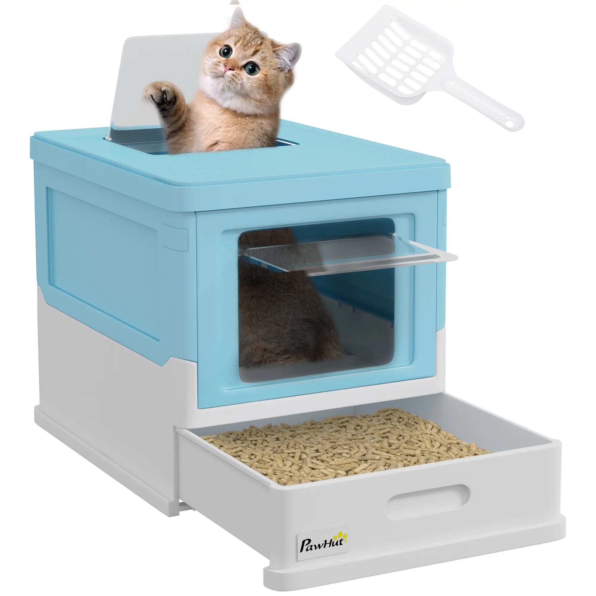 Top Entry Enclosed Kitty Litter Box with Scoop, Tray, Blue Cat Litter Box Enclosures at Gallery Canada