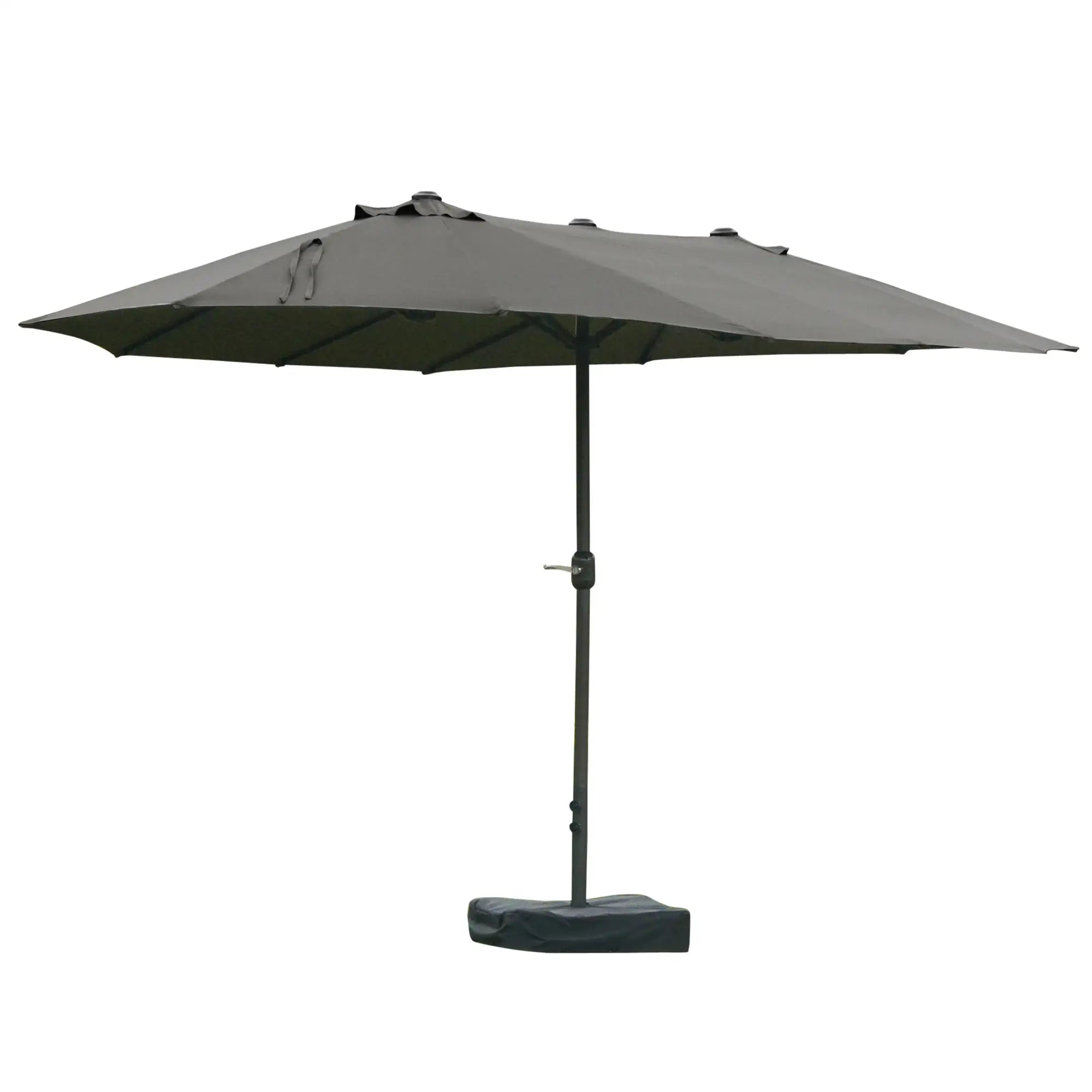 15' Outdoor Patio Umbrella, Twin Canopy Sunshade, Steel Table, Lift Crank, Dark Grey Sun Umbrellas at Gallery Canada