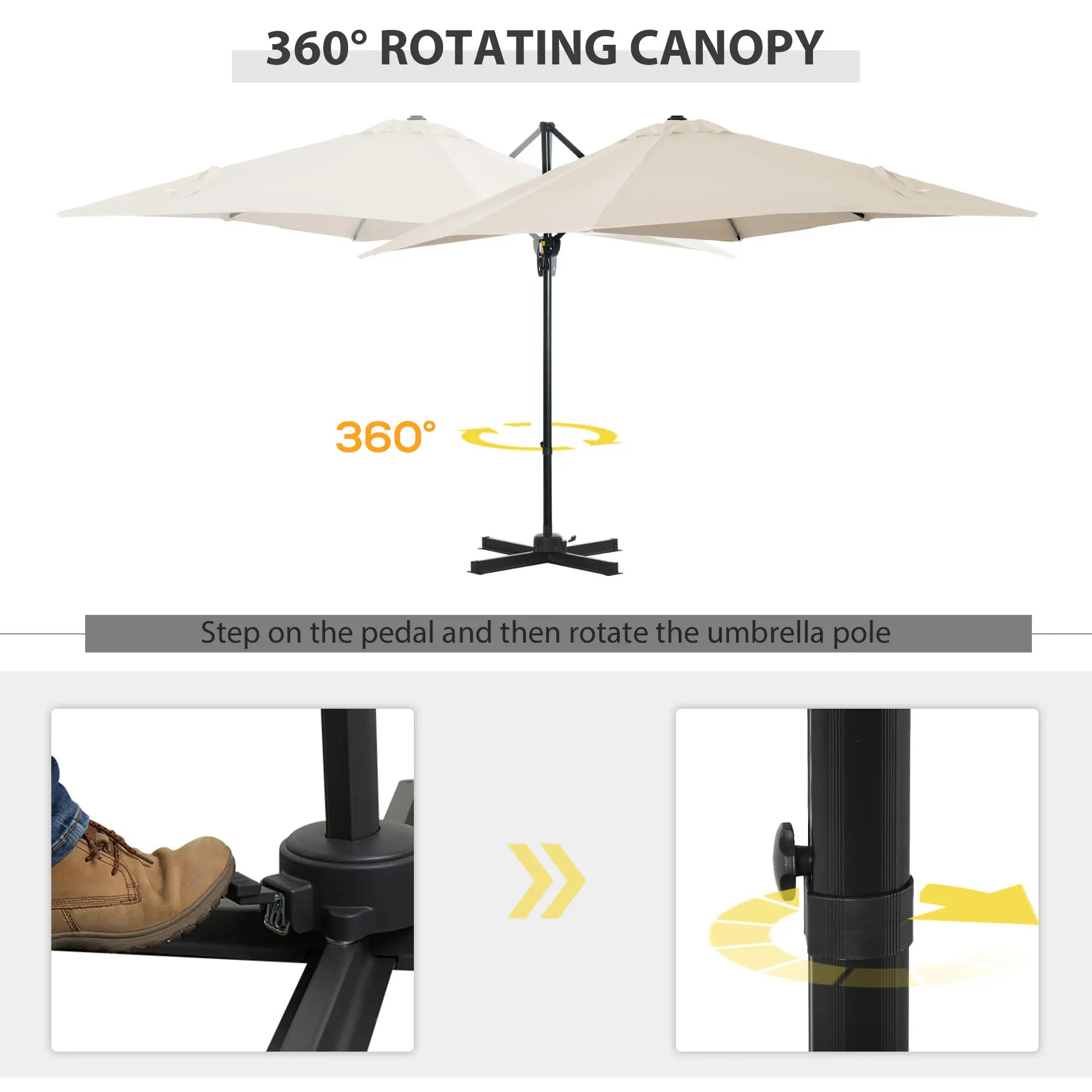 8' x 8' Square Patio Umbrella, 360° Rotation, Aluminum, White Cantilever Umbrellas at Gallery Canada