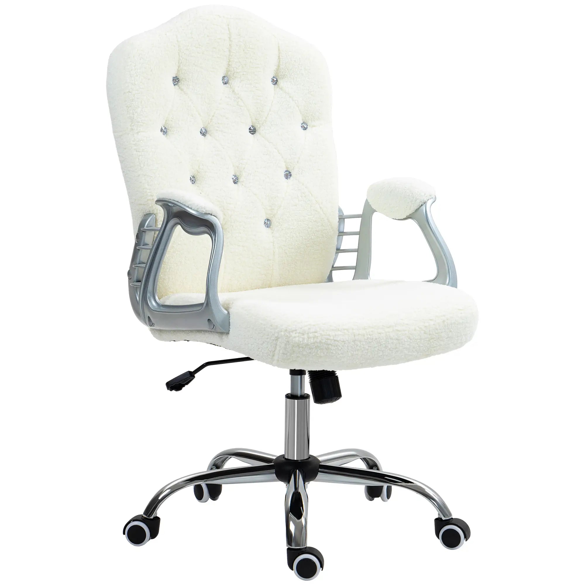 Teddy Fleece Computer Chair, Button Tufted, Swivel Wheels, Adjustable Height, White Executive & Manager Chairs at Gallery Canada