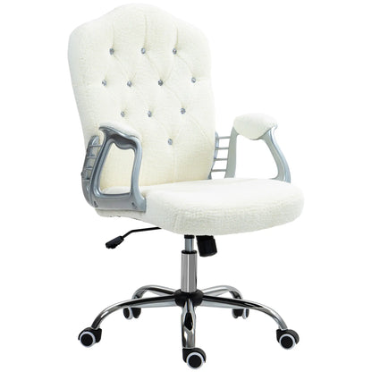 Teddy Fleece Computer Chair, Button Tufted, Swivel Wheels, Adjustable Height, White Executive & Manager Chairs at Gallery Canada