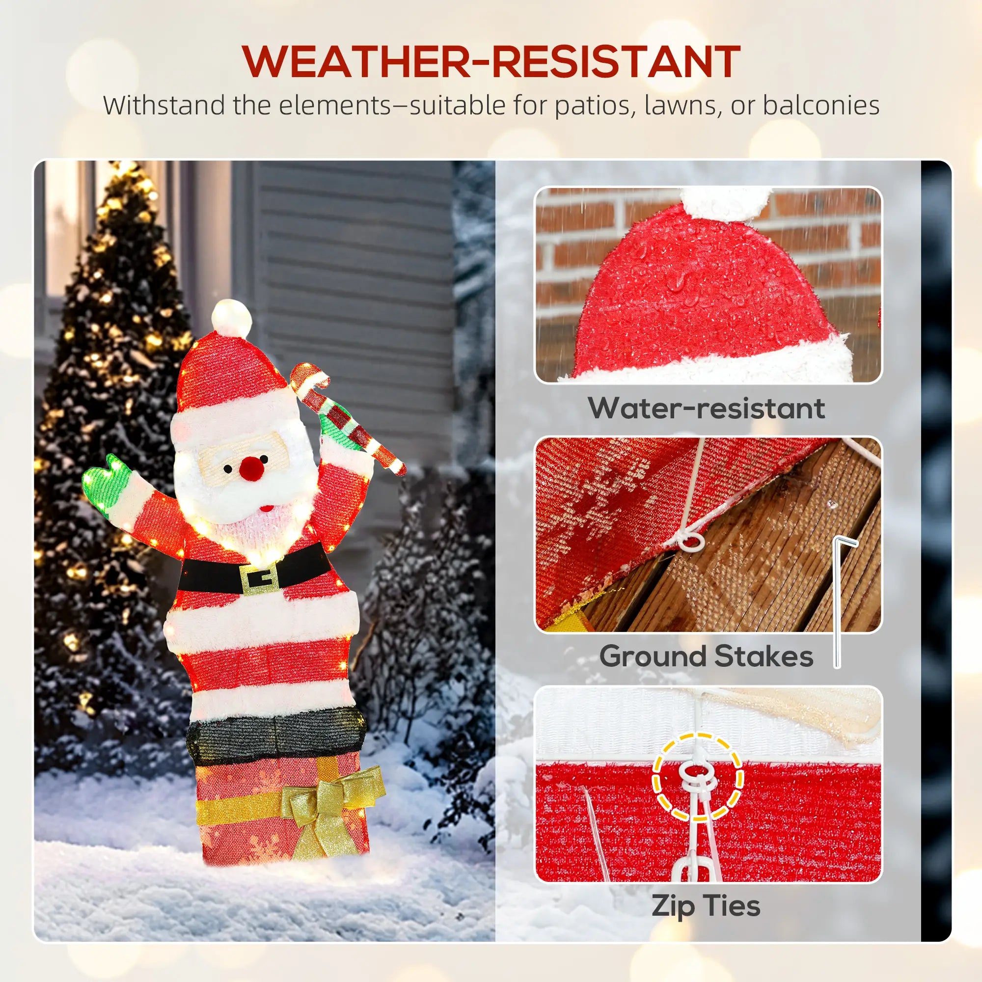 3ft Lighted Santa Claus, 97 LEDs, Stakes, Zip Ties, IP44 Waterproof Christmas Decorations at Gallery Canada