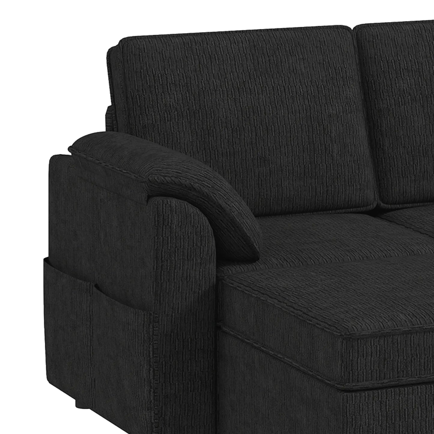 Reversible Sectional Sofa Bed With Storage Ottoman, Black