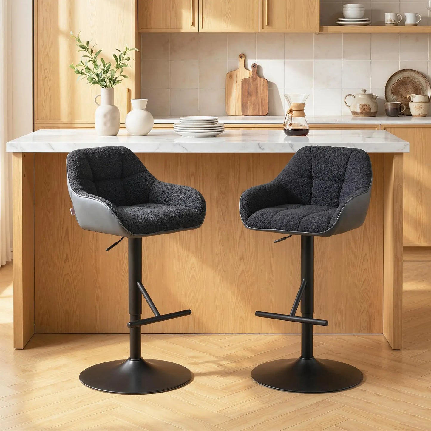 Swivel Counter Height Bar Stools Set of 2, Adjustable Height, Black Bar Stools at Gallery Canada