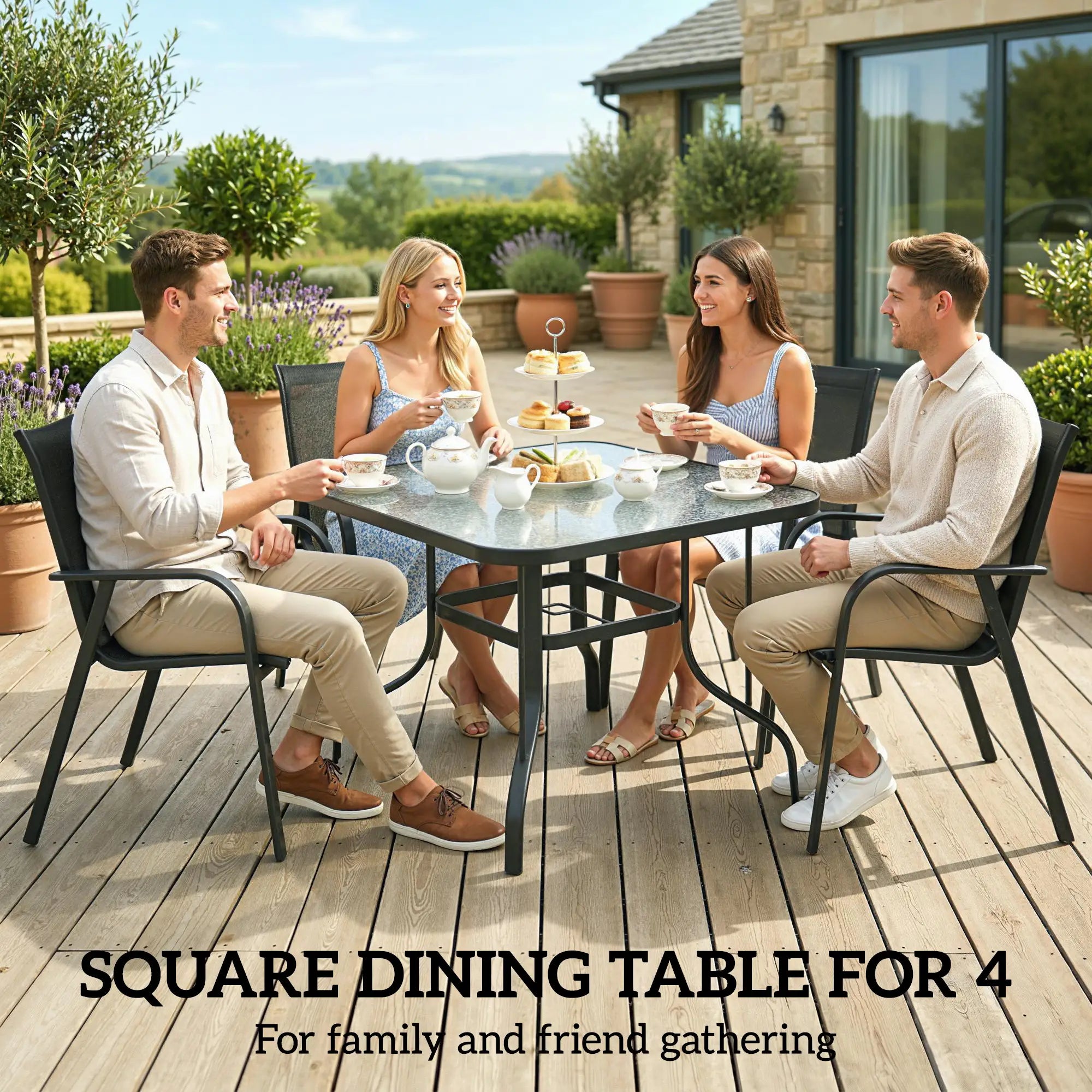 Tempered Glass Square Patio Table, 2.1