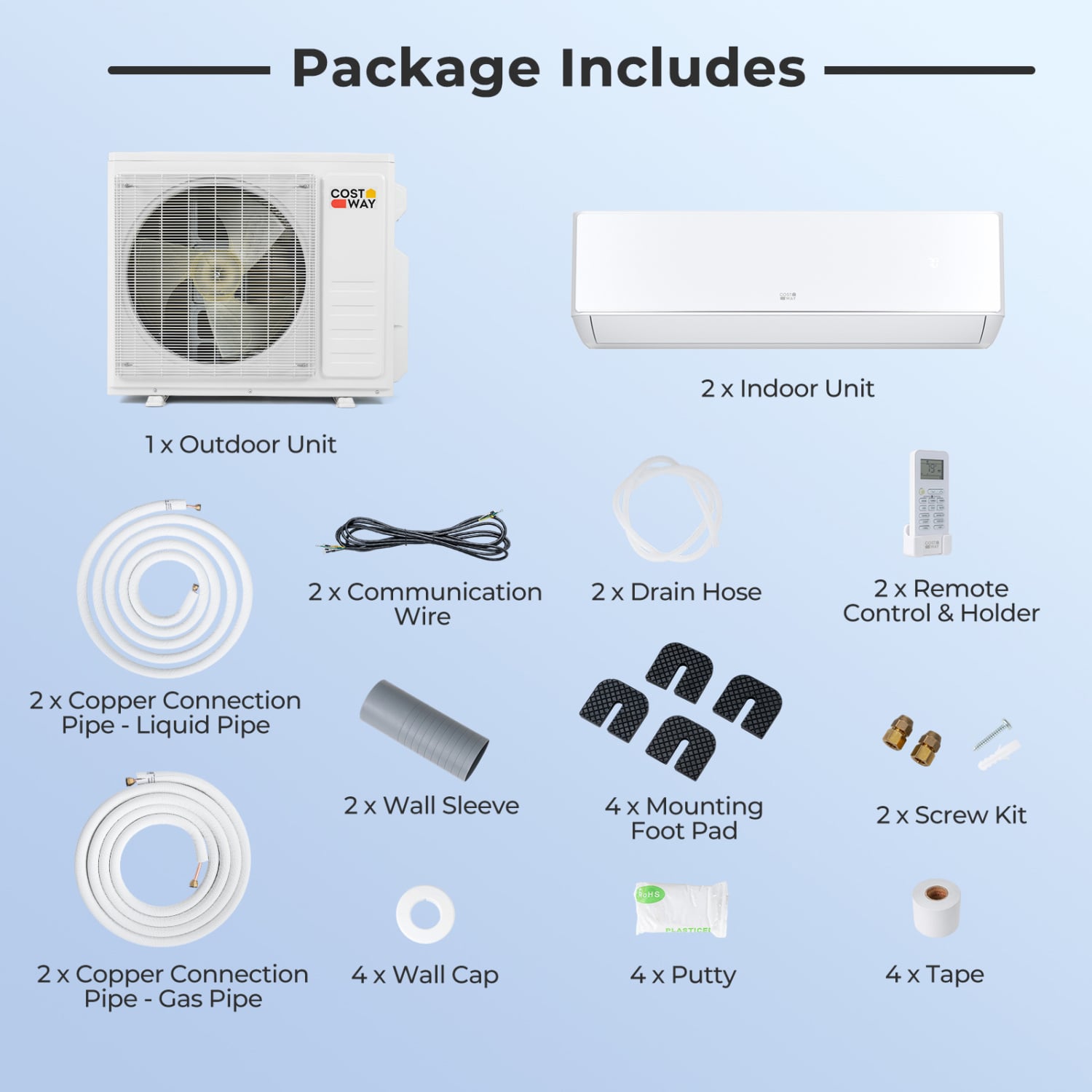 18000 BTU 2 Zone 24 SEER2 Mini Split AC, 12K + 12K, White Mini Split Air Conditioners at Gallery Canada