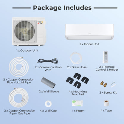18000 BTU 2 Zone 24 SEER2 Mini Split AC, 12K + 12K, White Mini Split Air Conditioners at Gallery Canada