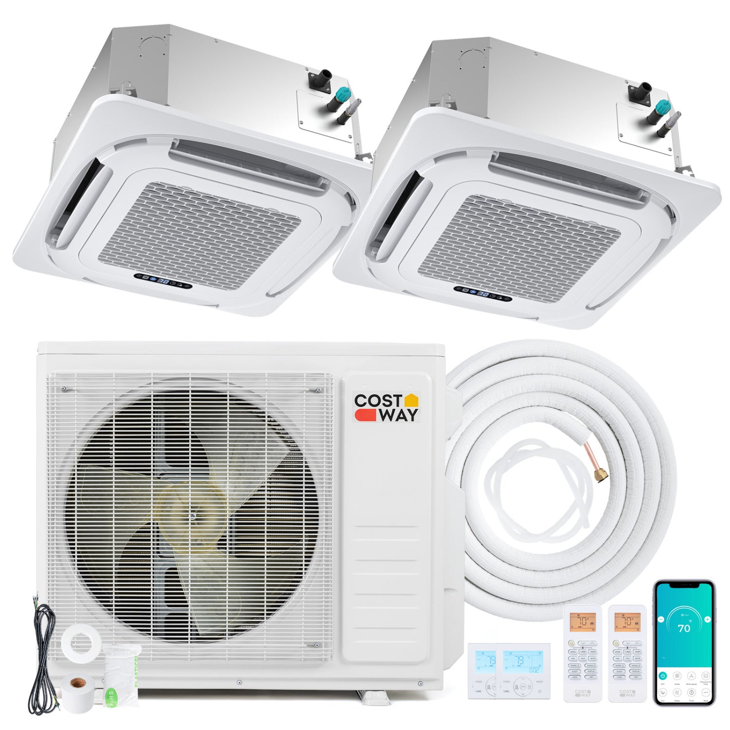 18000 BTU 2 Zone 24 SEER2 Ceiling Cassette Mini Split, White 2 Zone Mini Split White at Gallery Canada