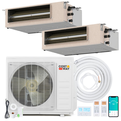27000 BTU 2 Zone 24 SEER2 Concealed Ducted Mini Split, White