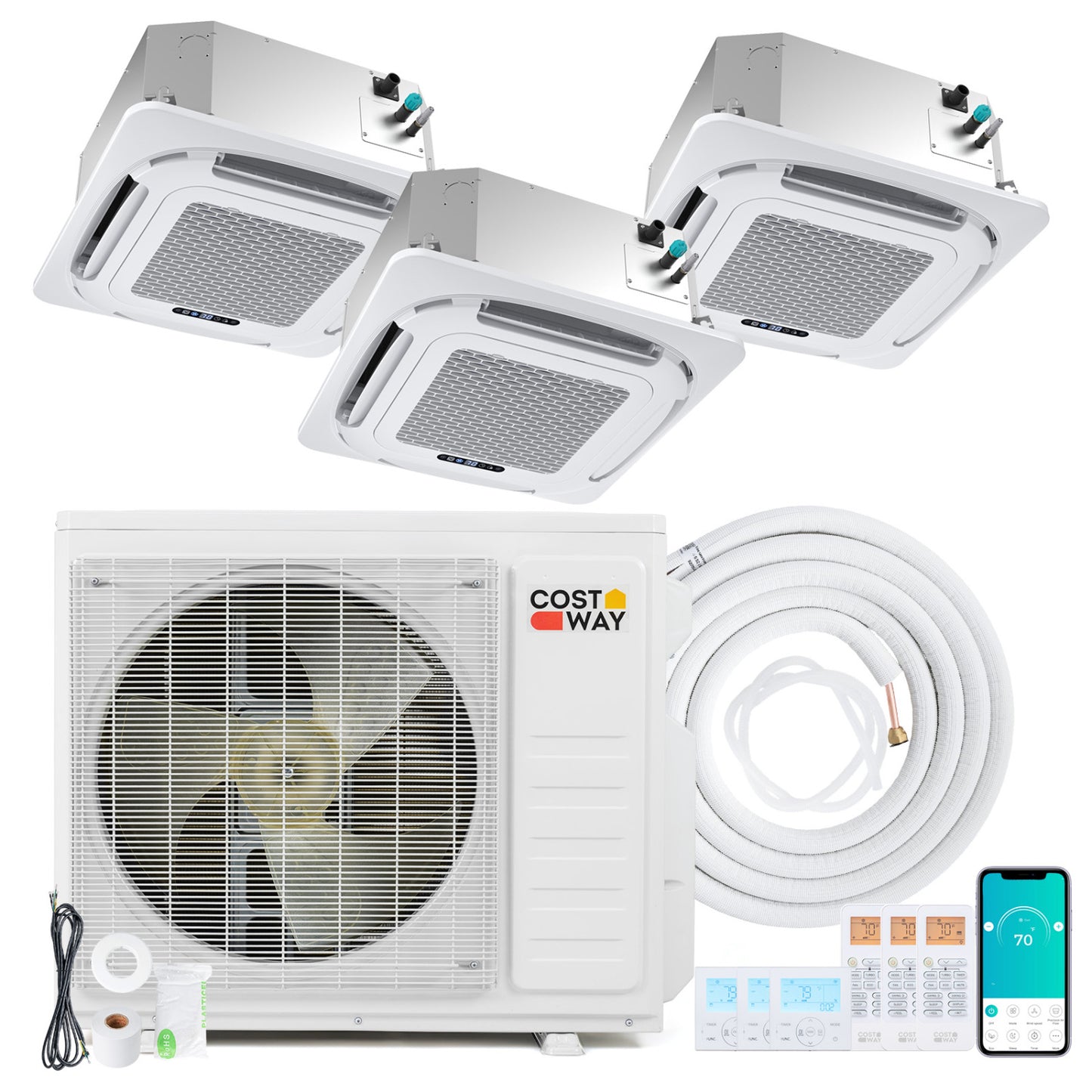 27000 BTU 3 Zone Ceiling Cassette Mini Split AC, 12K + 12K + 12K, White 3 Zone Mini Split White at Gallery Canada
