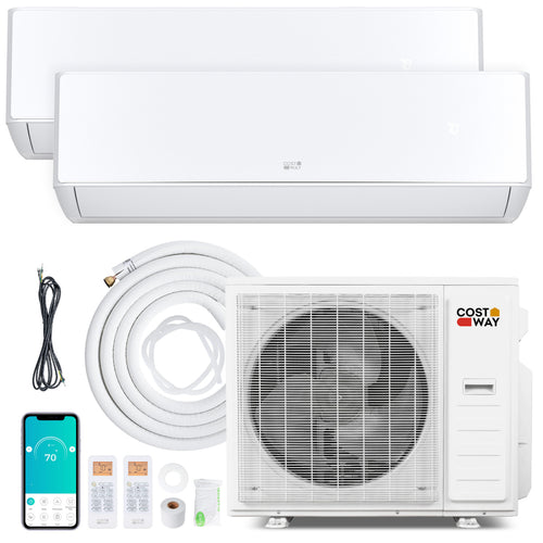 35000 BTU 2 Zone 22.5 SEER2 Mini Split AC Heat Pump, 12K + 12K, White