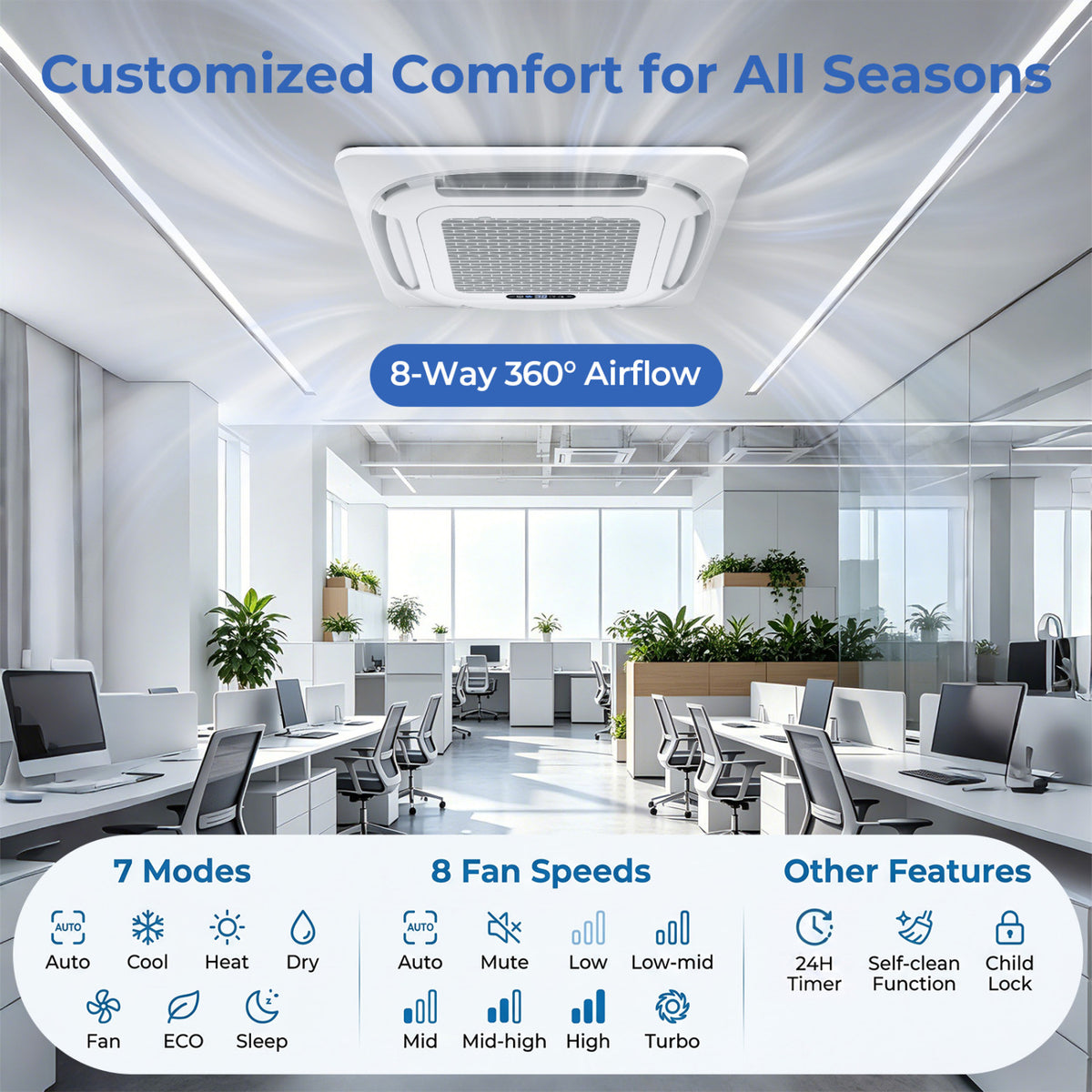 Ceiling Cassette Mini Split AC, 35000 BTU, 2 Zone, 22.5 SEER2, White 2 Zone Mini Split at Gallery Canada