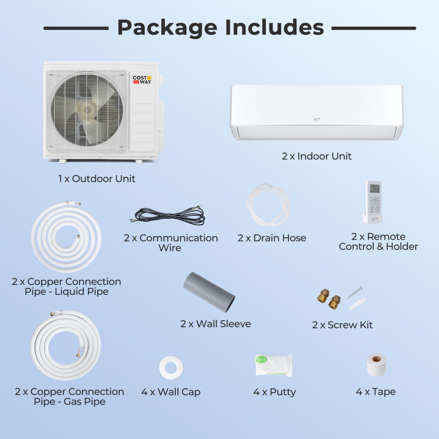 X-Pro 35000 BTU 2-Zone 22.5 SEER2 Mini Split AC Heat Pump, 18K + 24K, White