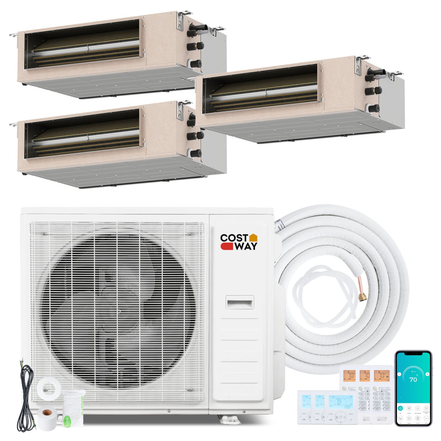 3 Zone 22.5 SEER2 Concealed Ducted Mini Split AC, 9K + 12K + 18K, White 3 Zone Mini Split White at Gallery Canada