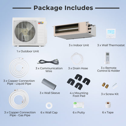 X-Pro 35000 BTU 3 Zone 22.5 SEER2 Concealed Ducted Mini Split AC, White 3 Zone Mini Split at Gallery Canada