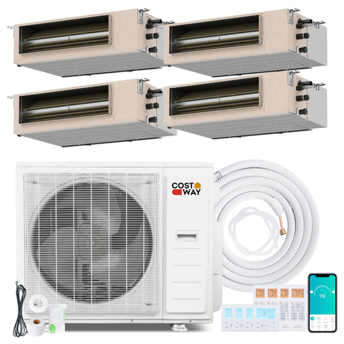 35000 BTU 4 Zone 22.5 SEER2 Concealed Ducted Mini Split AC, White