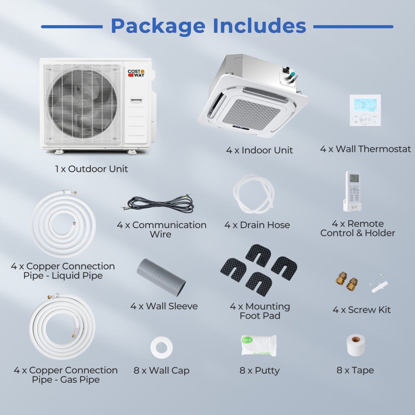 22.5 SEER2 Ceiling Cassette Mini Split AC, 35000 BTU, 4 Zone, White 4 Zone Mini Split at Gallery Canada