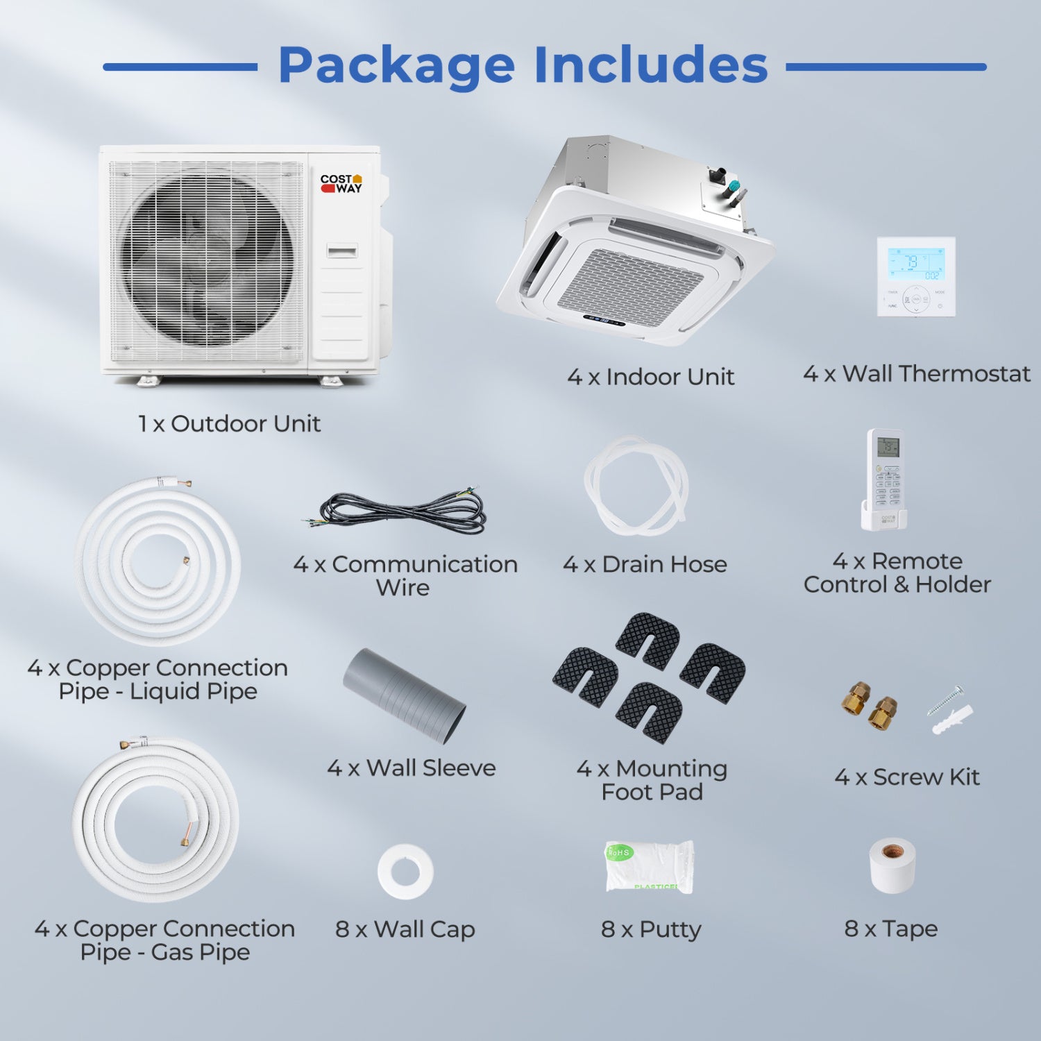 X-Pro 35000 BTU 4 Zone Ceiling Cassette Mini Split AC, 22.5 SEER2, White 4 Zone Mini Split at Gallery Canada