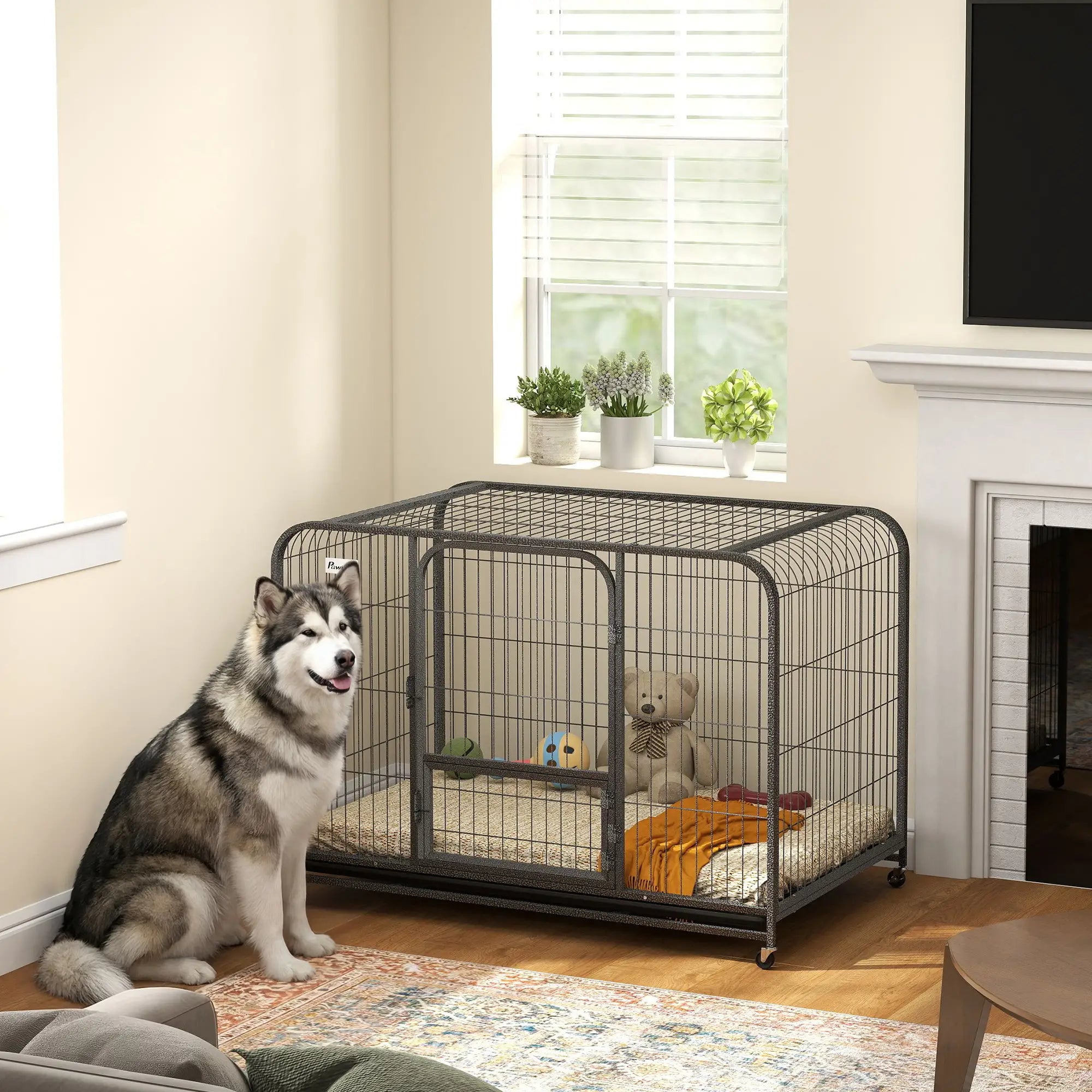 48 Inch Heavy Duty Dog Crate, Large Metal Cage, Lockable Wheels, Removable Tray Dog Cages & Crates at Gallery Canada
