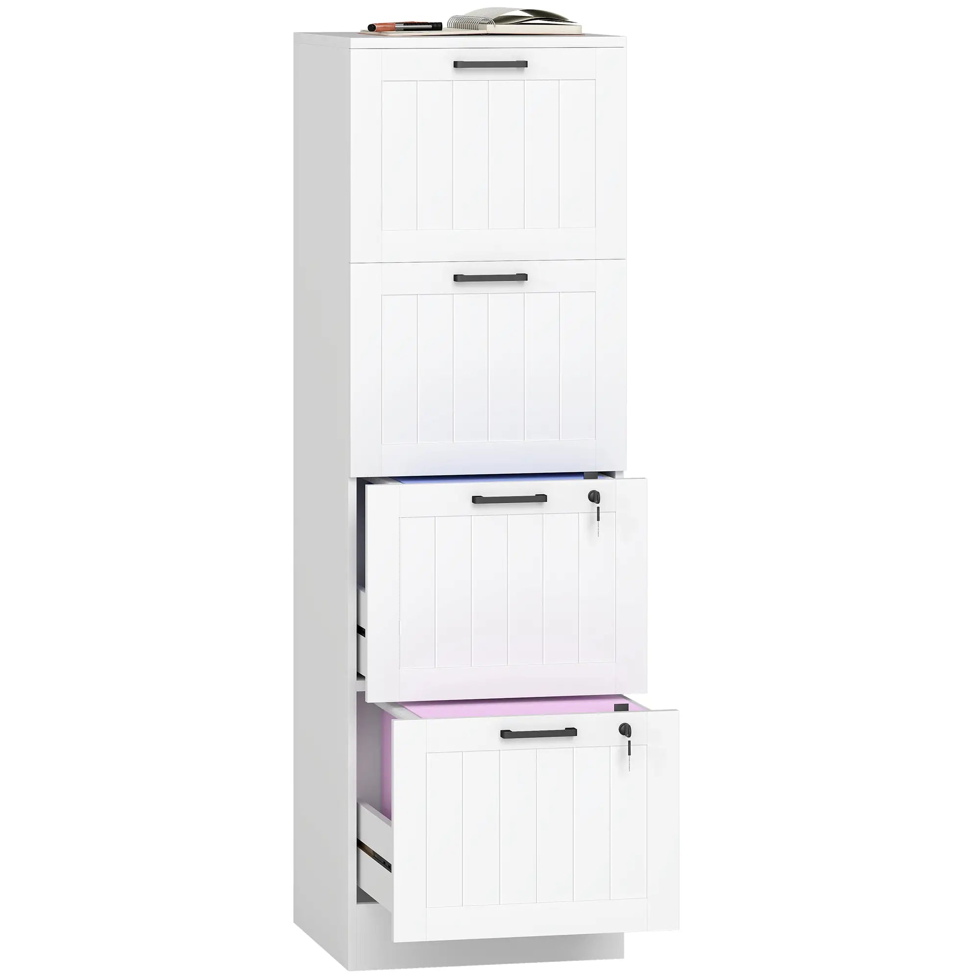 4 Drawer Filing Cabinet with Lock, Office Storage, A4 Letter Size, White Office Cabinets & Cupboards at Gallery Canada