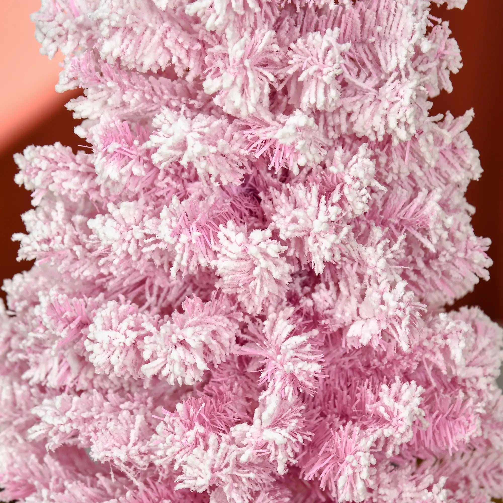 5 FT Snow Flocked Artificial Christmas Tree, Pencil Xmas Tree, Steel Base, Pink Artificial Christmas Trees at Gallery Canada