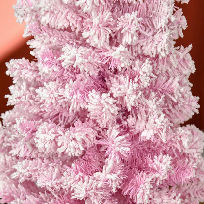 5 FT Snow Flocked Artificial Christmas Tree, Pencil Xmas Tree, Steel Base, Pink Artificial Christmas Trees at Gallery Canada