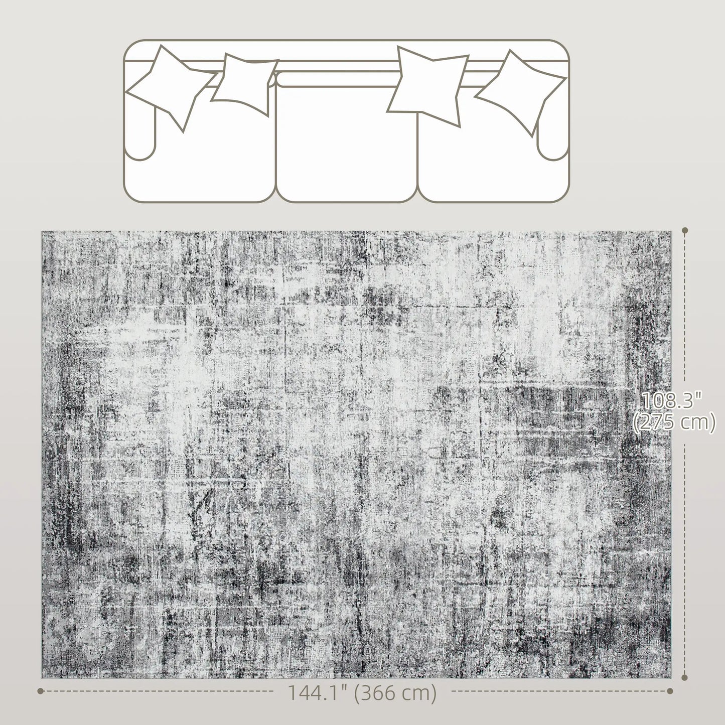 Modern Abstract Area Rug 9x12, Machine Washable, Non-Slip, Grey Living Room Furniture at Gallery Canada