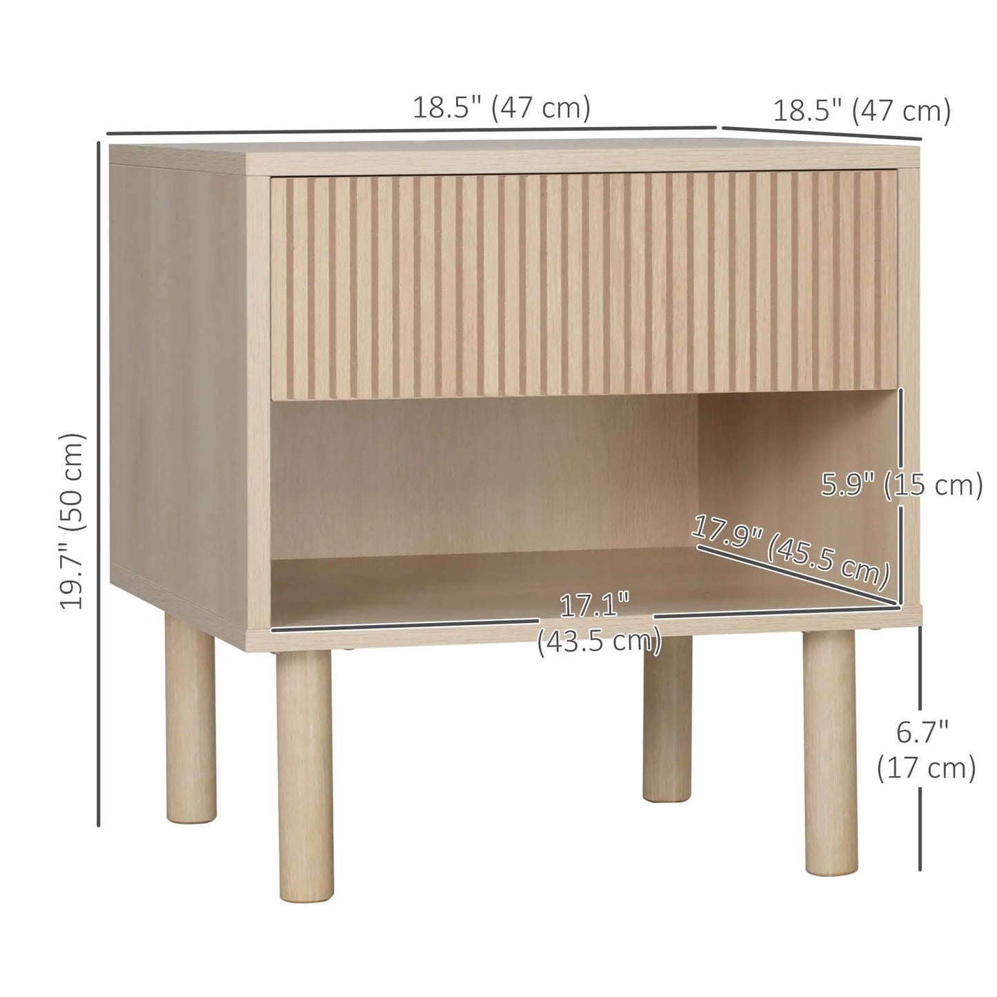 Set of 2 Nightstands, Storage Shelf, Drawer, Natural Wood Bedside Tables at Gallery Canada