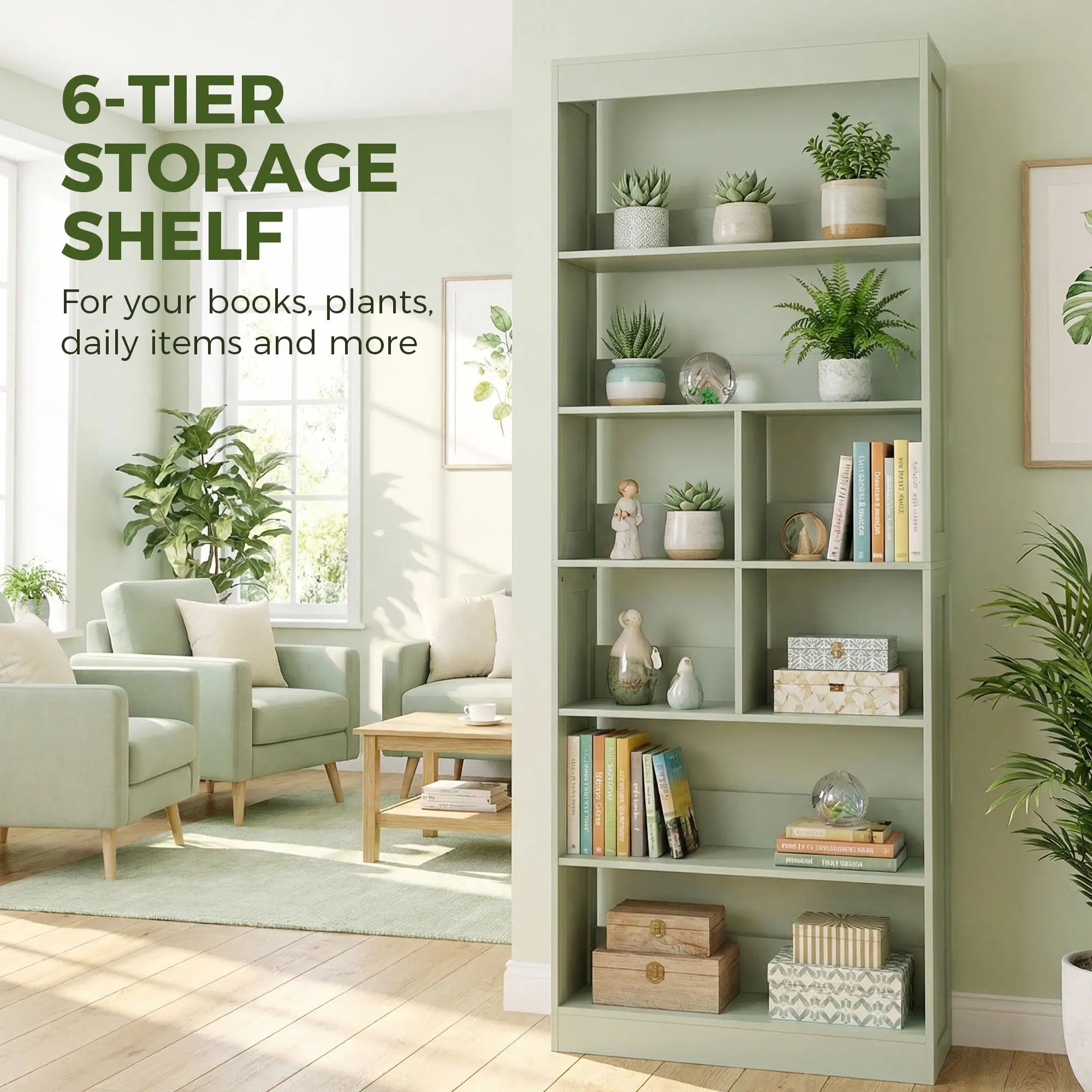 6-Tier Bookshelf, Storage Shelves, Green Display Bookshelves at Gallery Canada