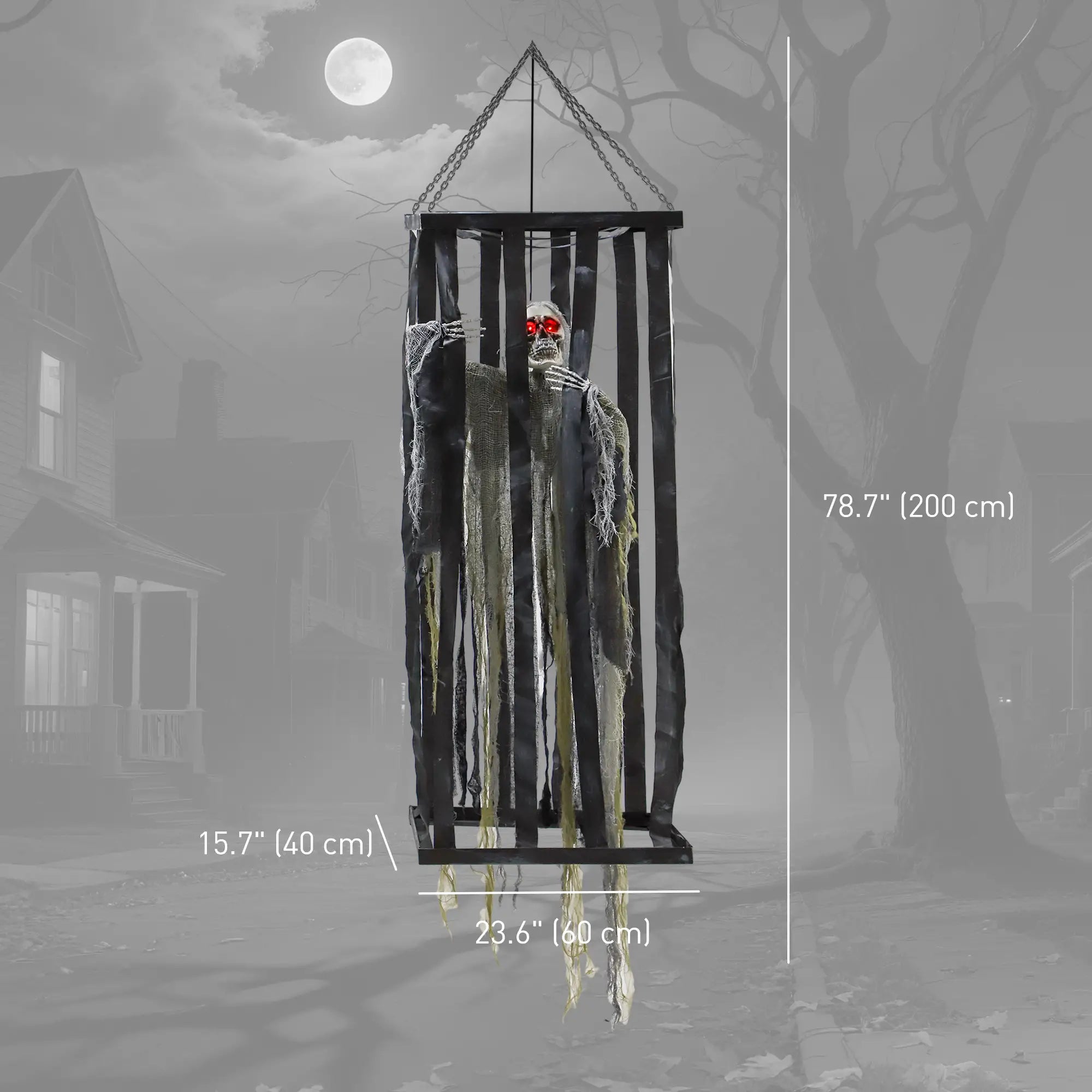 Animatronics Hanging Skeleton Reaper in Cage, Voice-Activated, Flashing Eyes Halloween Decorations at Gallery Canada