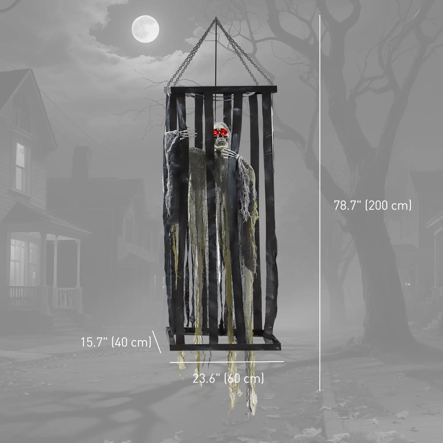 Animatronics Hanging Skeleton Reaper in Cage, Voice-Activated, Flashing Eyes Halloween Decorations at Gallery Canada