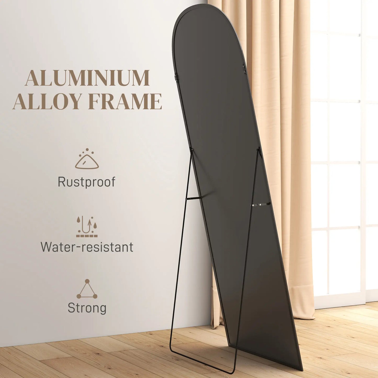 Arched Standing Mirror, 64" x 24", Full Length Mirror, Black