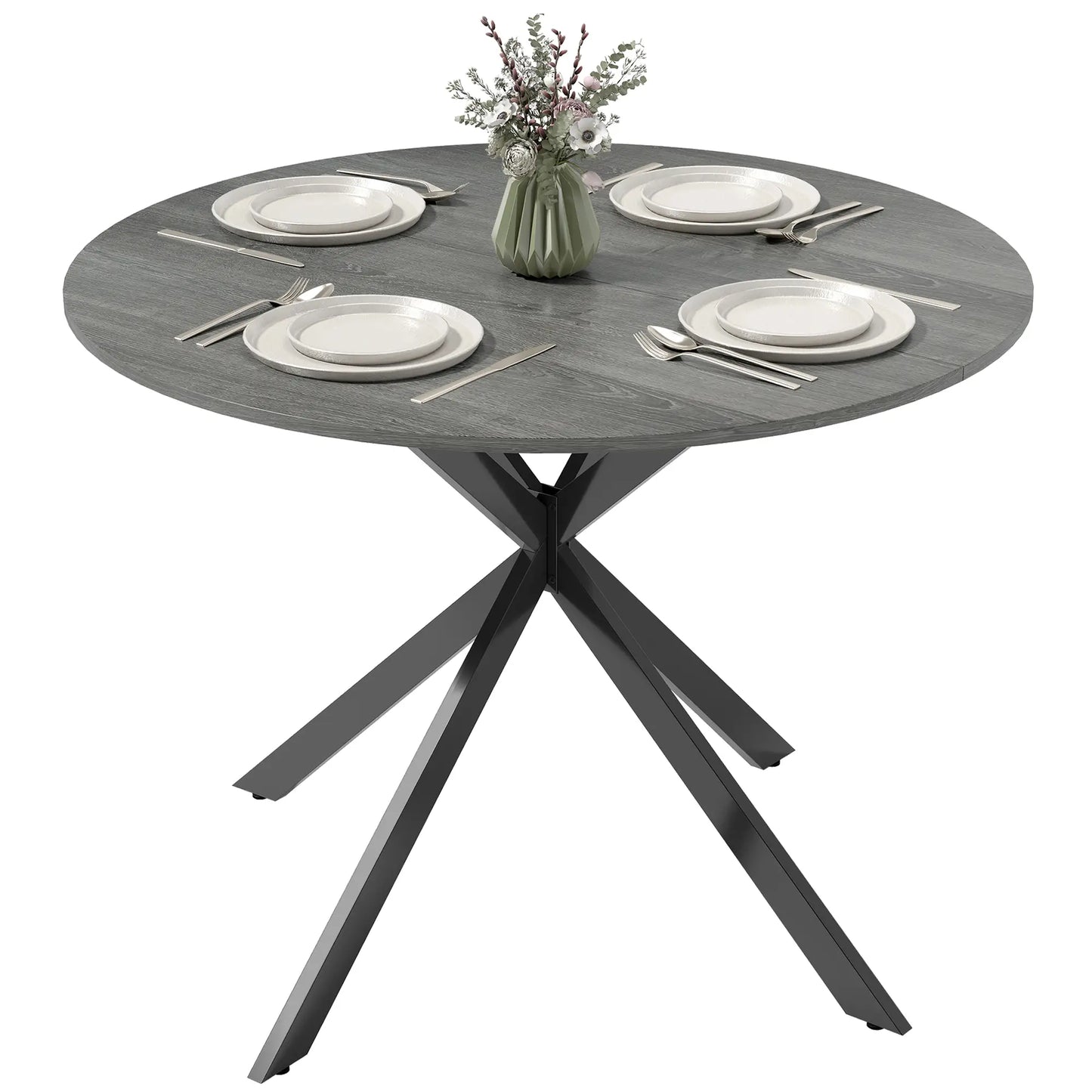 40" Round Kitchen Table For 4, Industrial Dining Table, Distressed, Grey Dining Tables Distressed Grey, Black at Gallery Canada