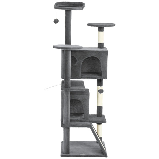 63" Cat Tree, Multi-Level Cat Tower, Scratching Posts, Dark Grey Multi-Level Cat Towers Dark Grey, Cream White at Gallery Canada