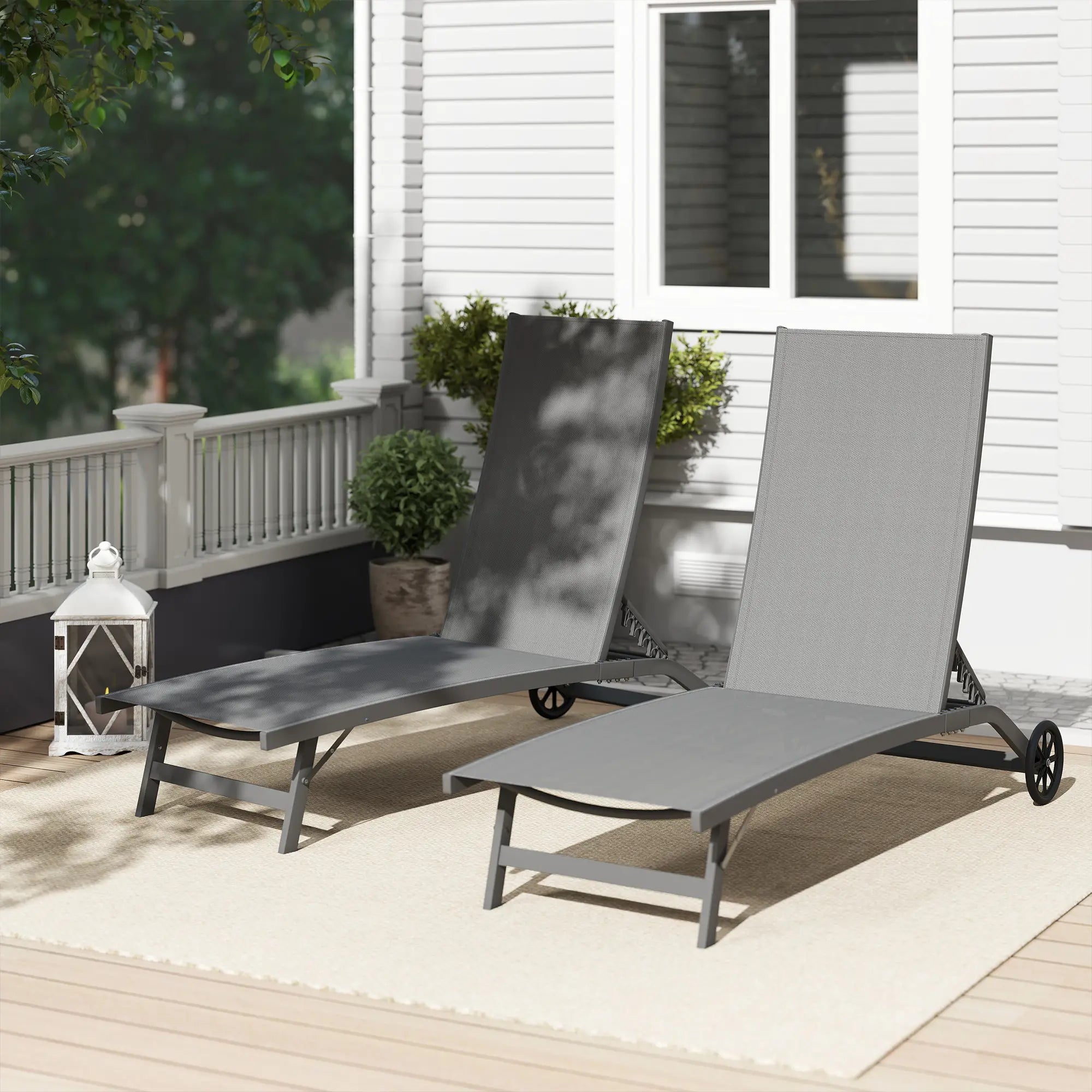 Outdoor Lounge Chair Set of 2, Breathable Mesh, Wheels, Dark Grey Lounger Chairs at Gallery Canada