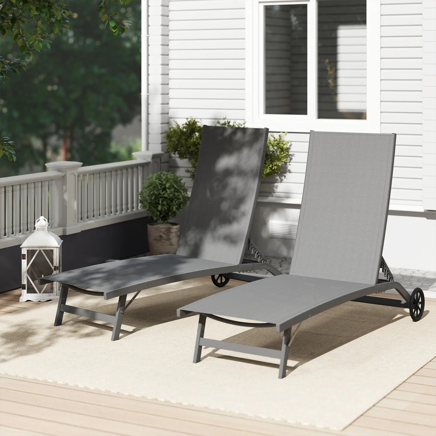 Outdoor Lounge Chair Set of 2, Breathable Mesh, Wheels, Dark Grey Lounger Chairs at Gallery Canada