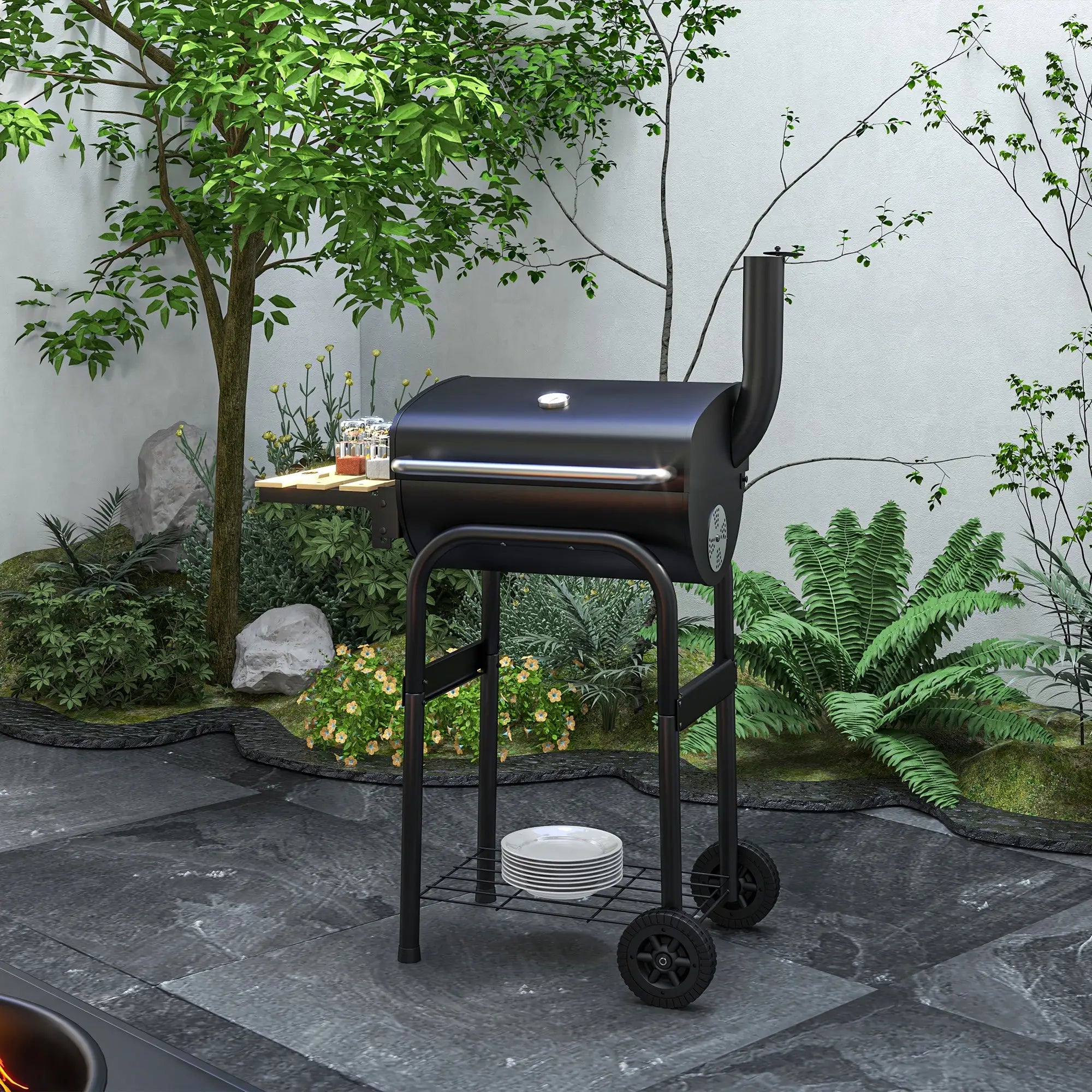 Charcoal BBQ Grill With Thermometer, Shelves, Wheels, Black Charcoal BBQ Grils at Gallery Canada