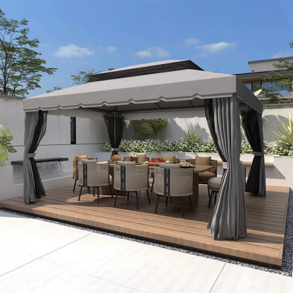 13' x 10' Patio Gazebo, Double Roof Canopy Shelter with Netting, Dark Grey Gazebos at Gallery Canada