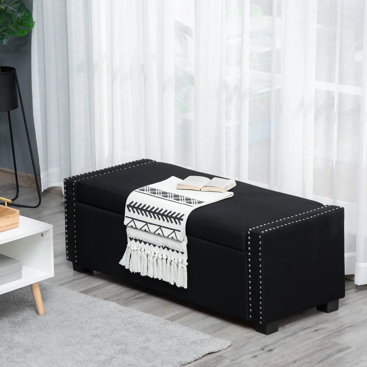Flip Top Storage Bench, Upholstered Ottoman, 48L, Dark Grey Storage Ottomans & Benches at Gallery Canada