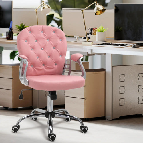 Adjustable Height Office Chair, Tufted Back Computer Desk Chair, Pink