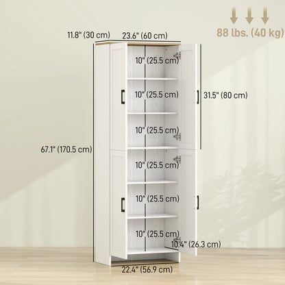 67" 4-Door Kitchen Pantry Cabinet, Freestanding, Adjustable Shelves, White Kitchen Pantry Cabinets at Gallery Canada
