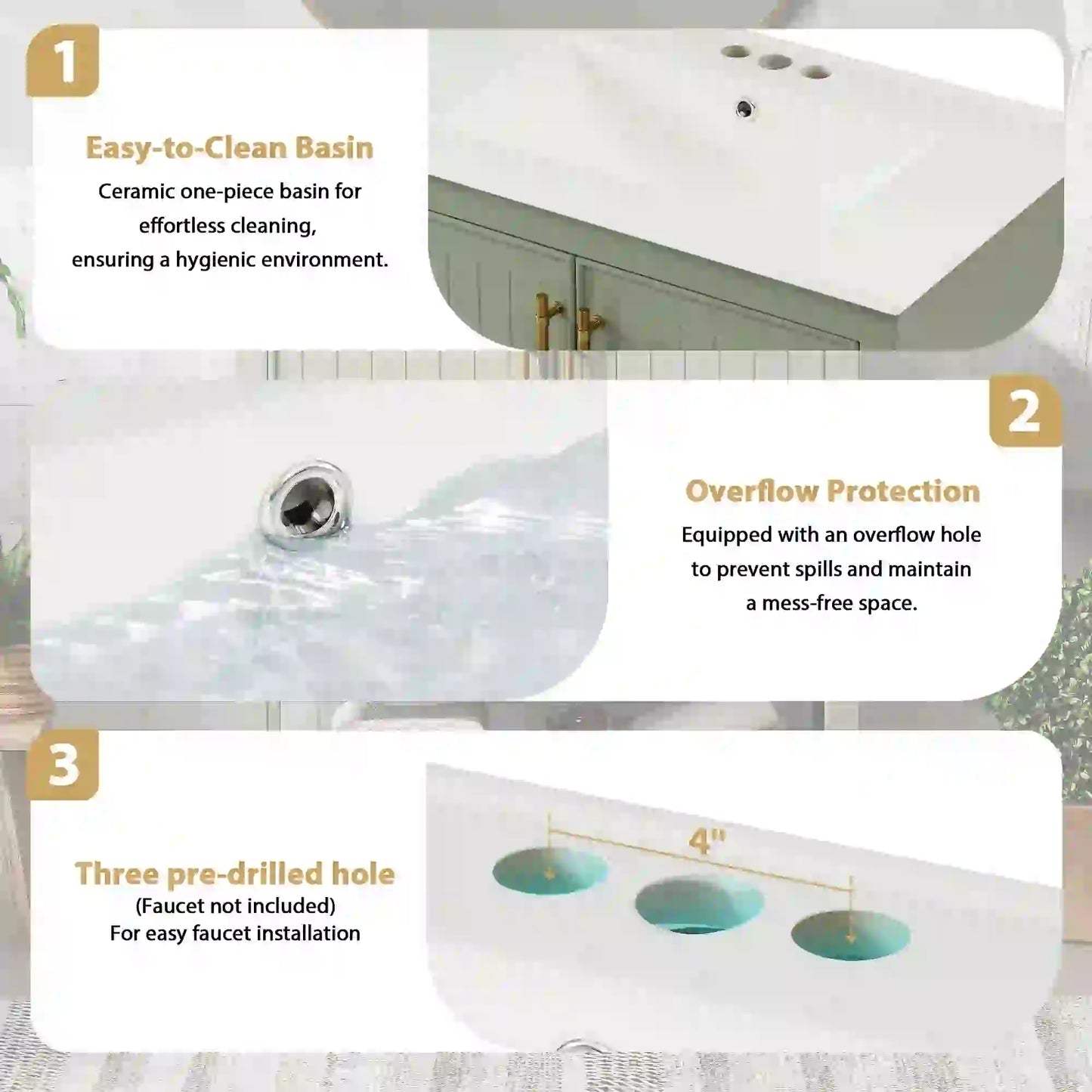 Bathroom Vanity with Ceramic Sink, Soft Close Doors, 30" L x 18.5" W x 34" H, Green+White Sink Cabinets at Gallery Canada