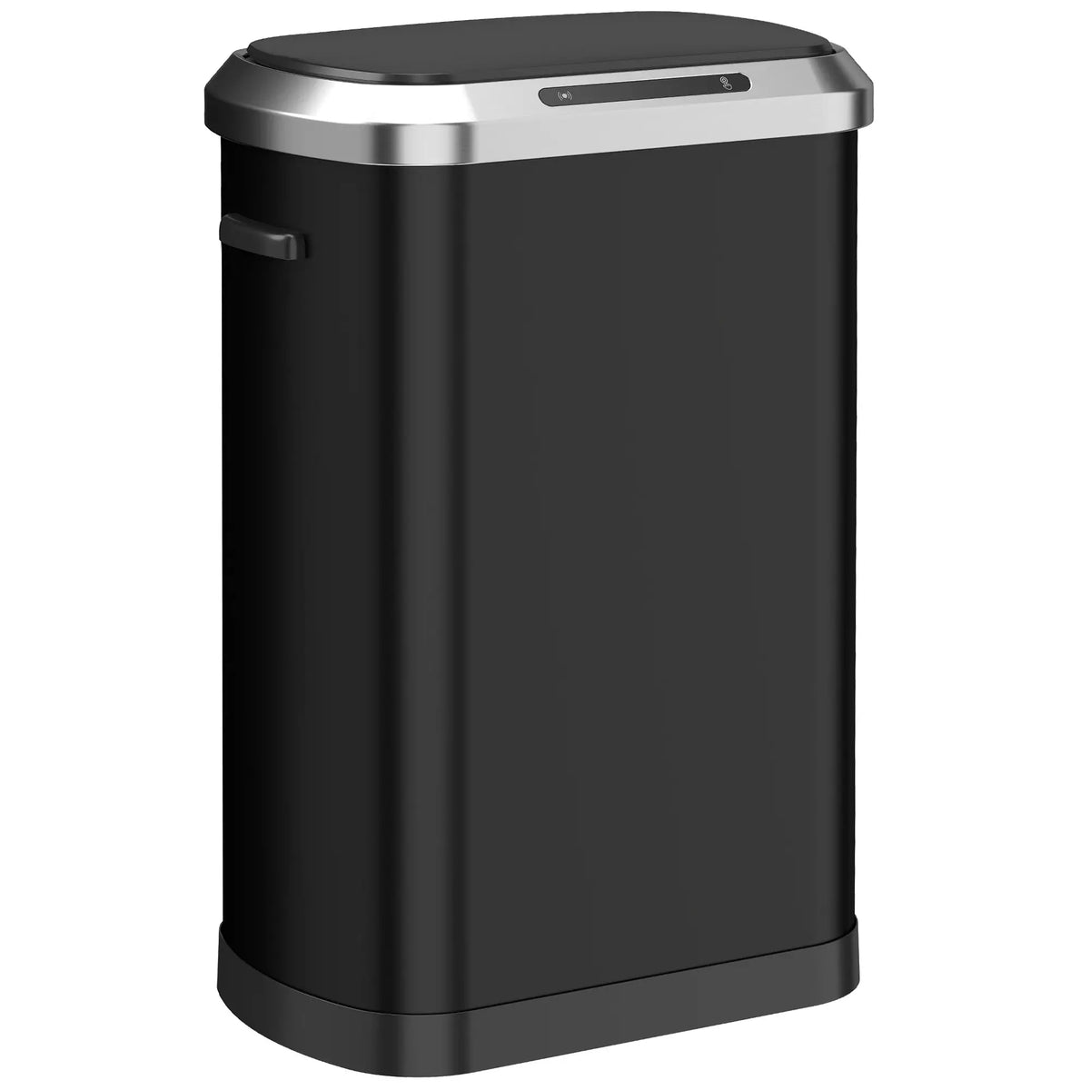 50L Touchless Trash Can, Black Stainless Steel Soft-Close Lid, Black