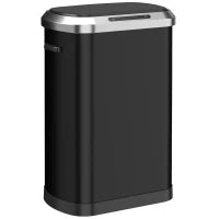 50L Touchless Trash Can, Black Stainless Steel Soft-Close Lid, Black