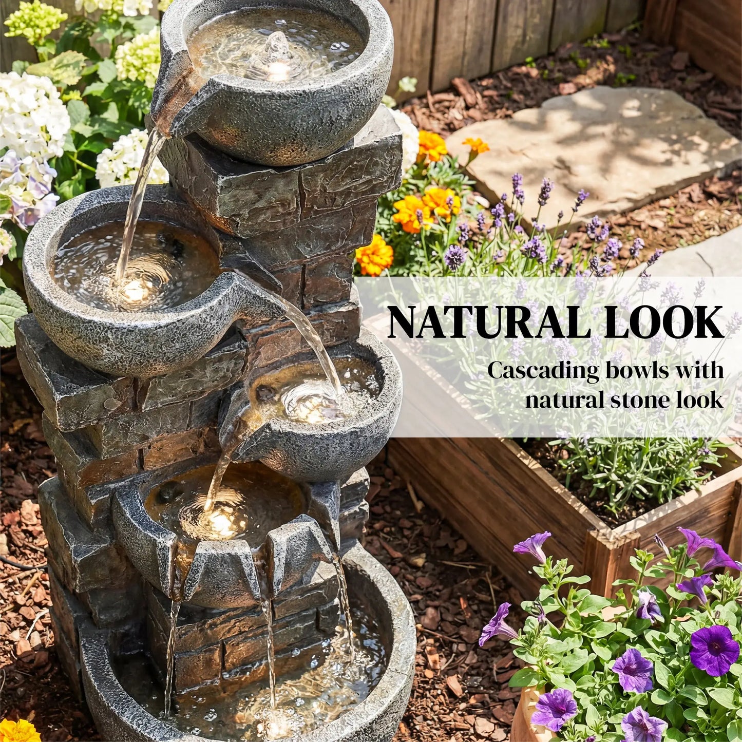 31.5" Tall 5 Tiers Cascading Water Fountain, Mixed, Outdoor Garden Patio Decor Water Fountains at Gallery Canada