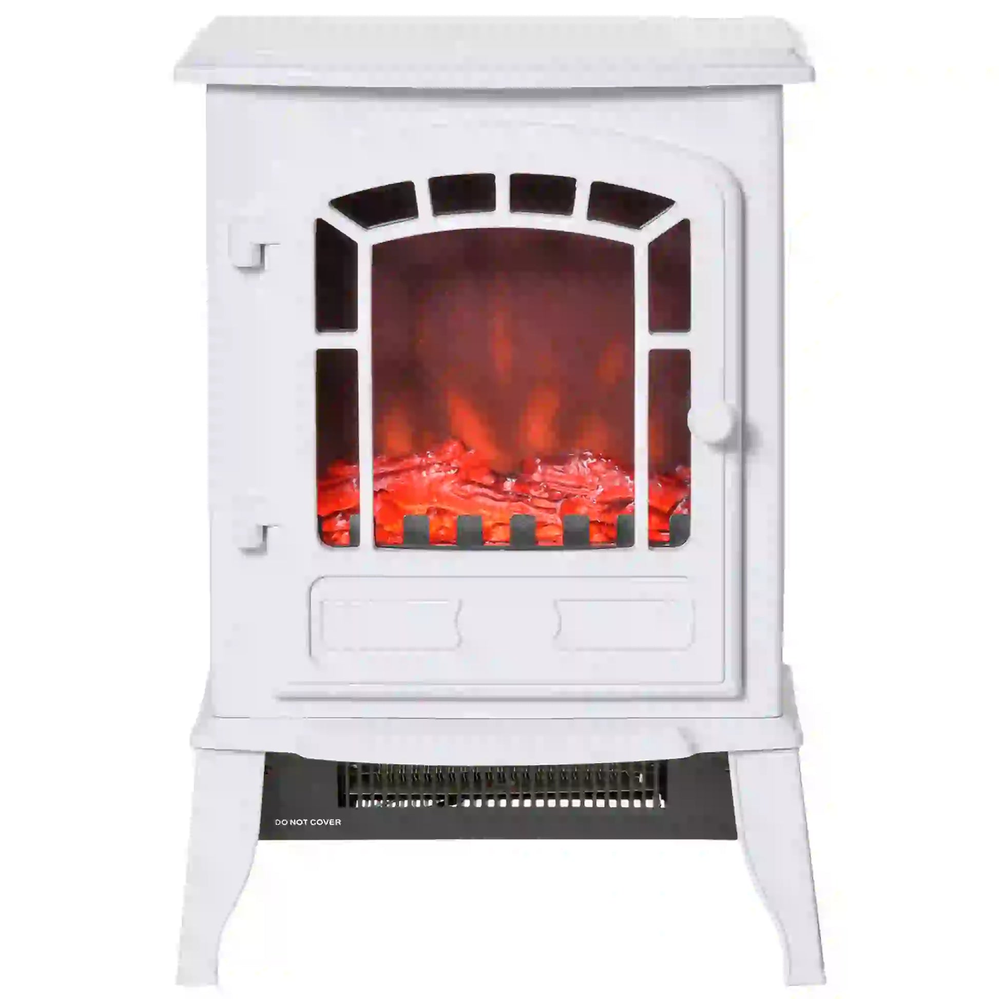 Electric Fireplace Heater, Freestanding Stove, Realistic Flame, Overheat Protection, 750W/1500W, White Electric Fireplaces White at Gallery Canada