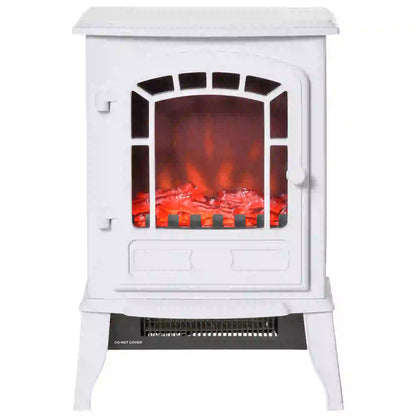 Electric Fireplace Heater, Freestanding Stove, Realistic Flame, Overheat Protection, 750W/1500W, White Electric Fireplaces White at Gallery Canada